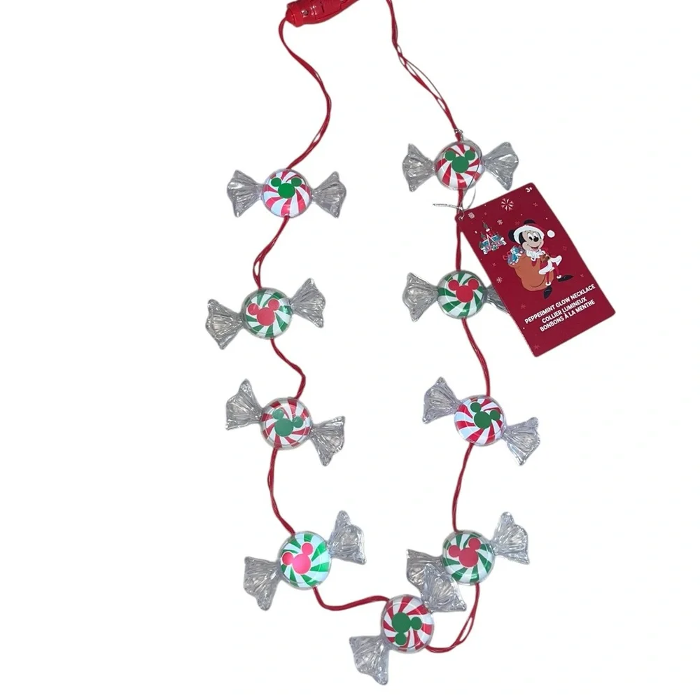 NEW Disney Parks‎ Mickey Mouse Peppermint Candy Glow Necklace